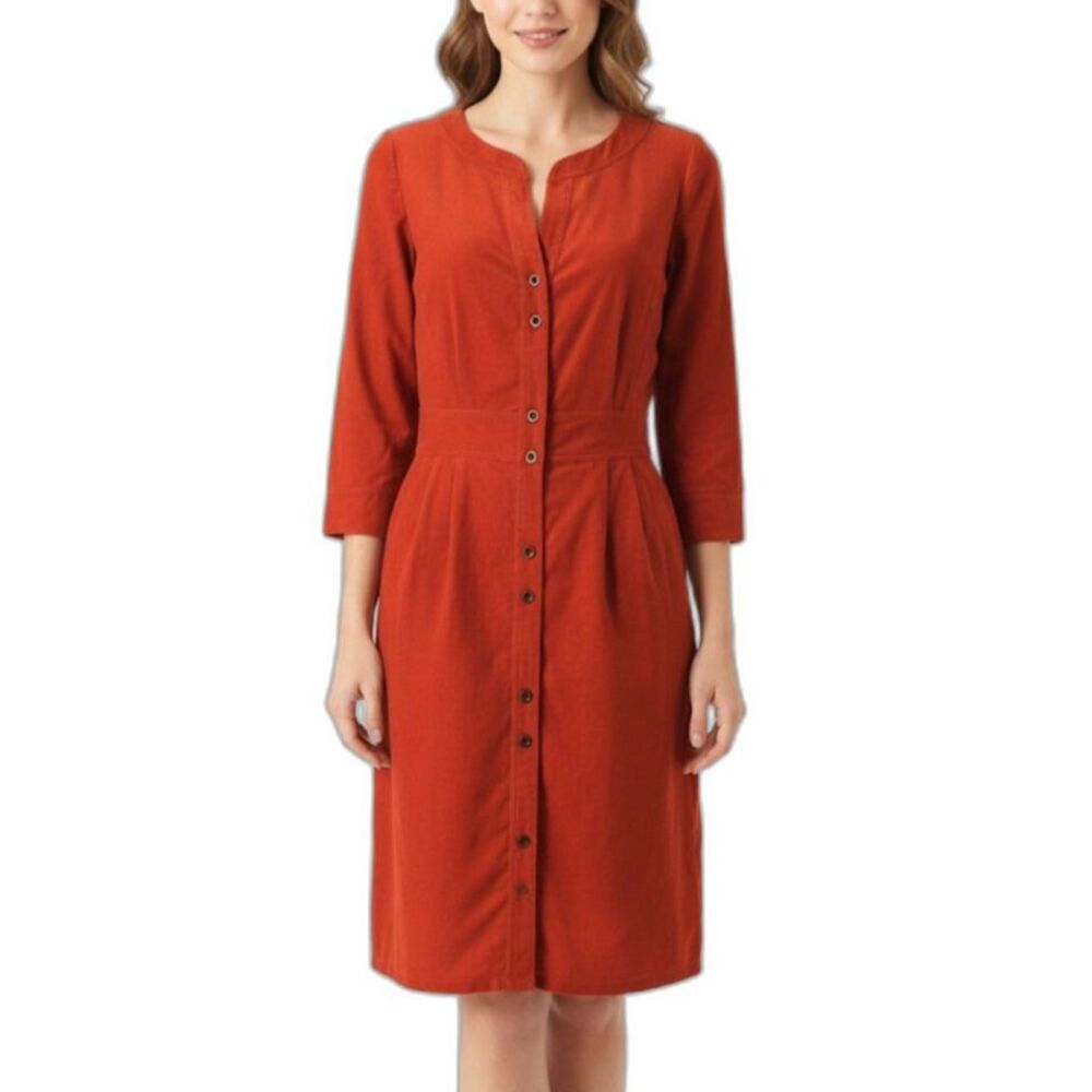 Maeve Anthropologie Russet Orange Corduroy 3/4 Sleeve Button-Up Shirt Dress Sz 0